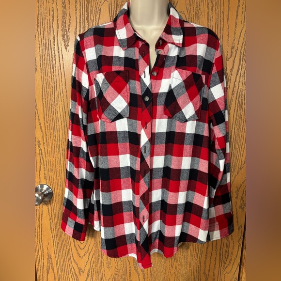 Plaid Button Down Shirt - Red, Black, White - Picture 1 of 4